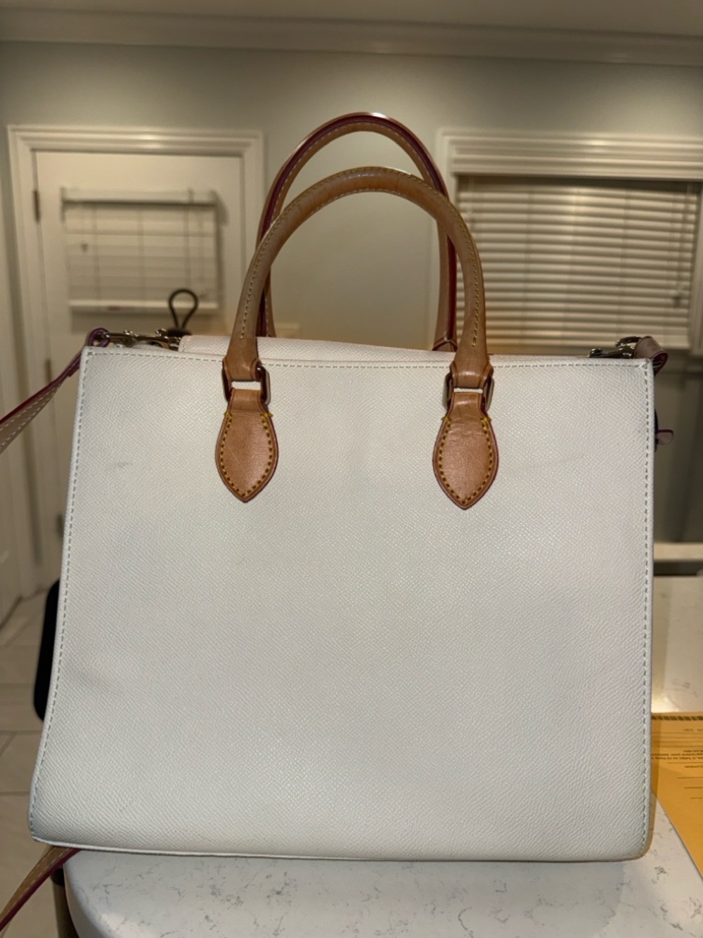 Dooney & Bourke White Satchel with Tan Leather Trim - Picture 8 of 13